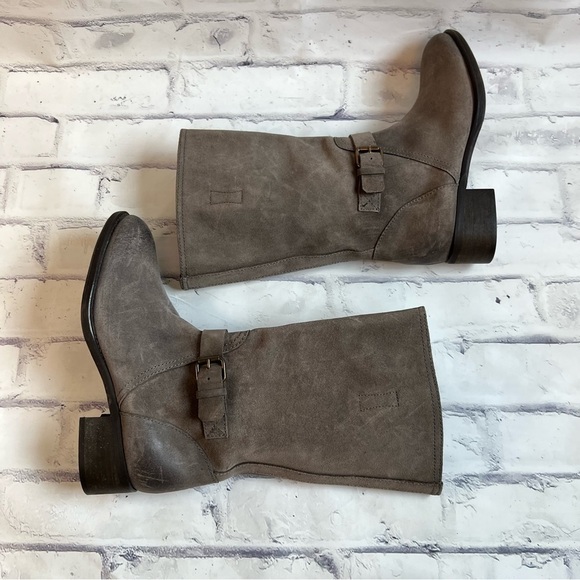 J. Crew Ryder grey suede mid calf pull on buckle boot size 7.5 - Picture 6 of 13